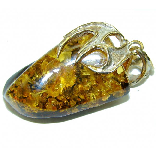 LARGE Golden Amber .925 Sterling Silver handmade Pendant