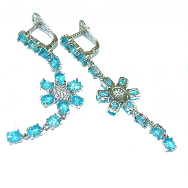 Spectacular genuine Swiss Blue Topaz .925 Sterling Silver handcrafted earrings