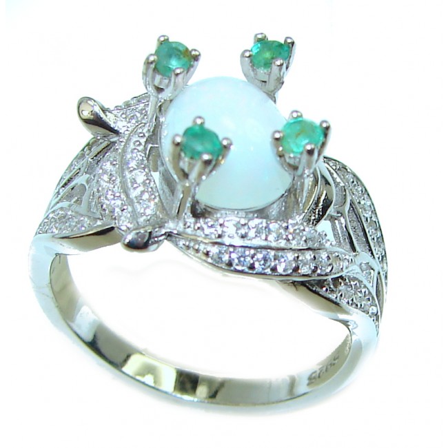 Ethiopian Opal Emerald .925 Sterling Silver handcrafted ring size 8