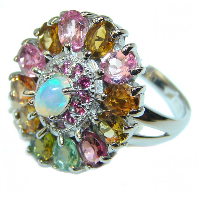 Natural Tourmaline Opal .925 Sterling Silver handmade ring s. 9