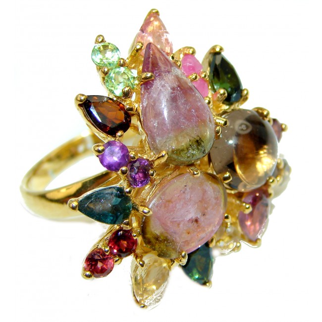 Dolce Vita 165 carat Brazilian Tourmaline 14K Gold over .925 Sterling Silver handcrafted Statement Ring size 8 1/4