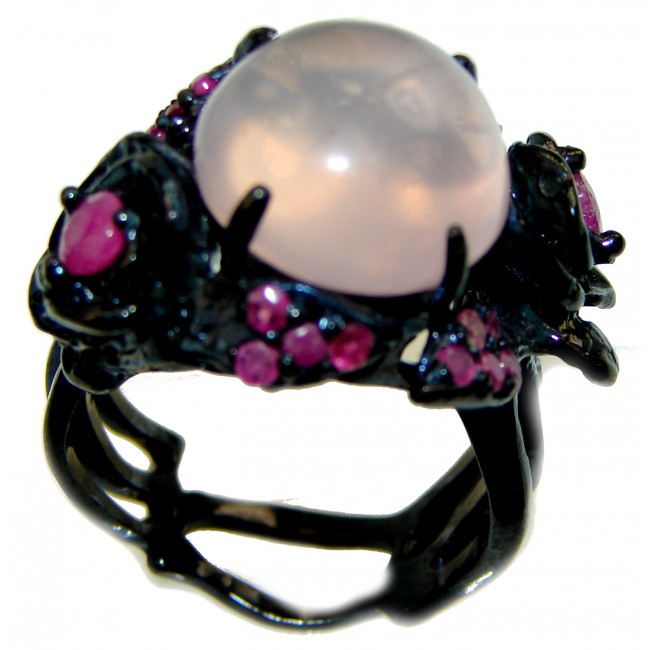 Rosey Garden Rose Quartz black rhodium over .925 Sterling Silver brilliantly handcrafted ring s. 8
