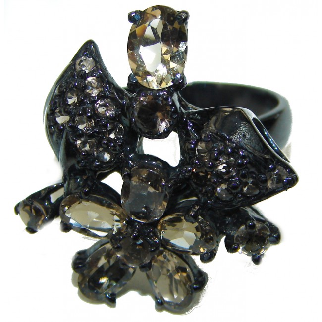 Isabella Champagne Smoky Topaz black rhodium over .925 Sterling Silver Ring size 7 1/4