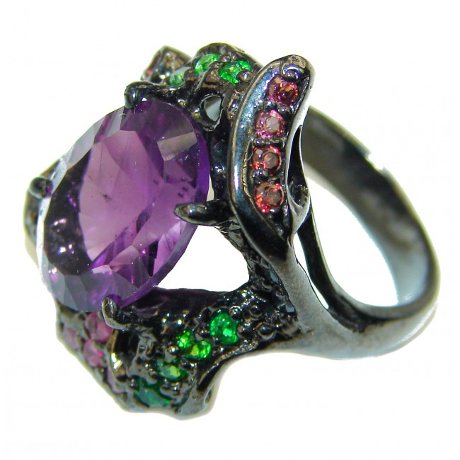 Purple Extravaganza Amethyst black rhodium over .925 Sterling Silver HANDCRAFTED Ring size 7 1/2
