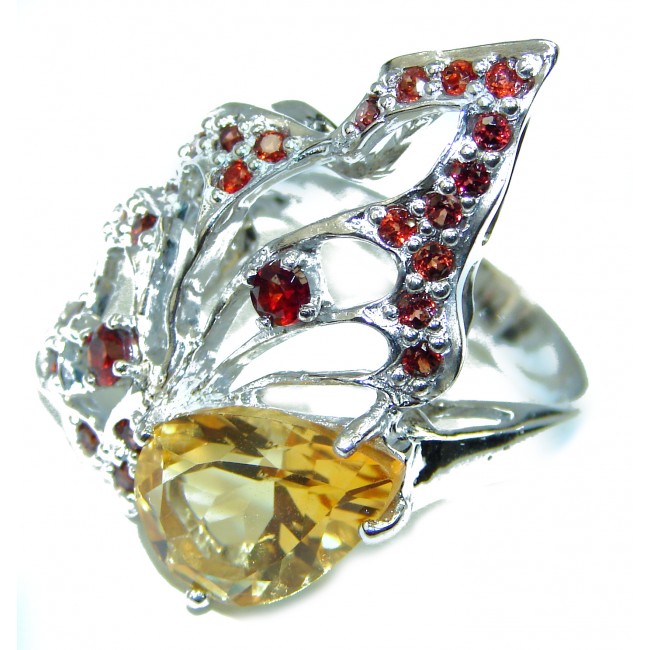 Luxurious Style 11.6 carat Natural Citrine .925 Sterling Silver handmade Cocktail Ring s. 8 1/2