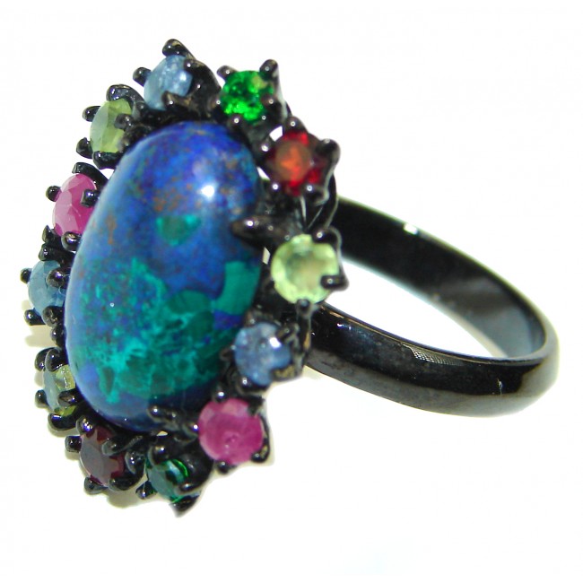 Fabulous Parrot's Wing's Chrysocolla .925 Sterling Silver handcrafted ring size 8 3/4