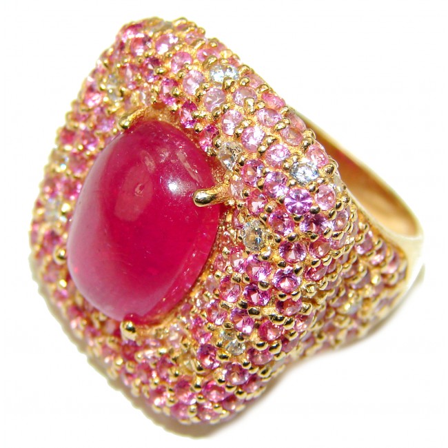 Pure Energy Genuine Ruby 18K Gold over .925 Sterling Silver handmade Ring size 7