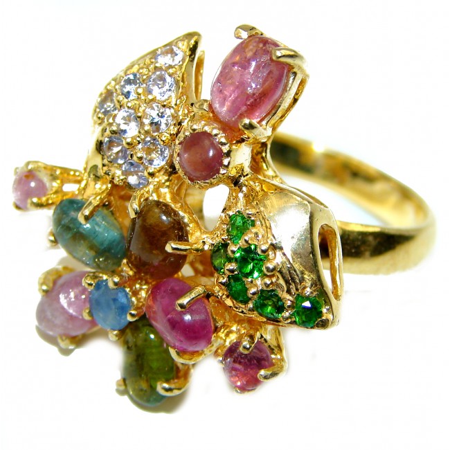 Brazilian Tourmaline 14K Gold over .925 Sterling Silver handcrafted Statement Ring size 8