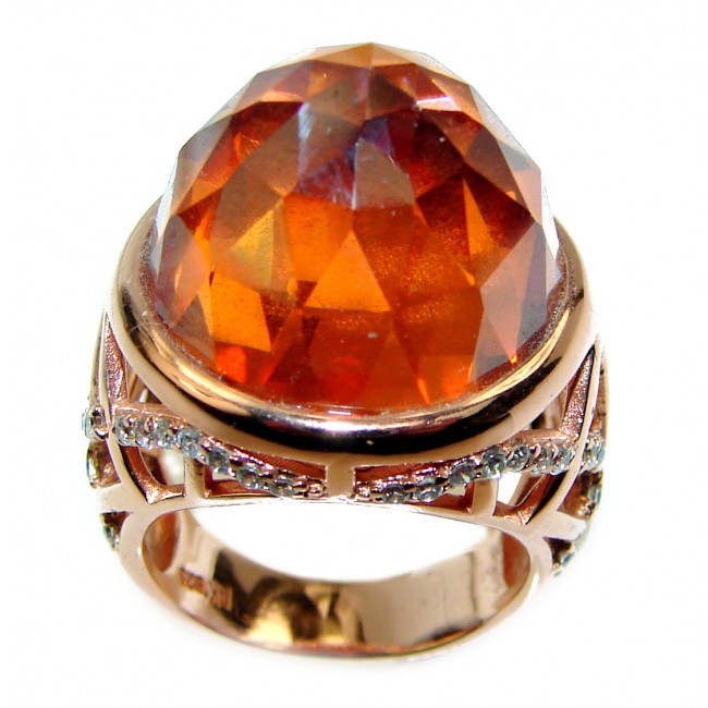 Golden Rose Authentic Golden Topaz .925 Sterling Silver handcrafted Large ring; s. 7
