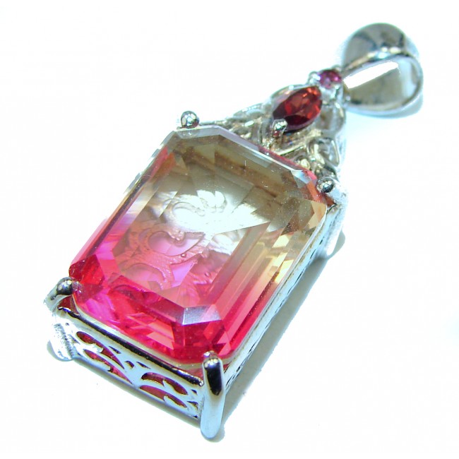 Deluxe pear cut Pink Tourmaline .925 Sterling Silver handmade Pendant