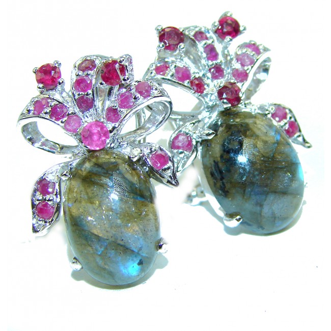 Perfect Labradorite Ruby .925 Sterling Silver handmade earrings