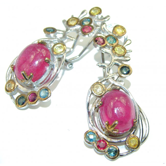 Spectacular Ruby Sapphire .925 Sterling Silver handcrafted earrings