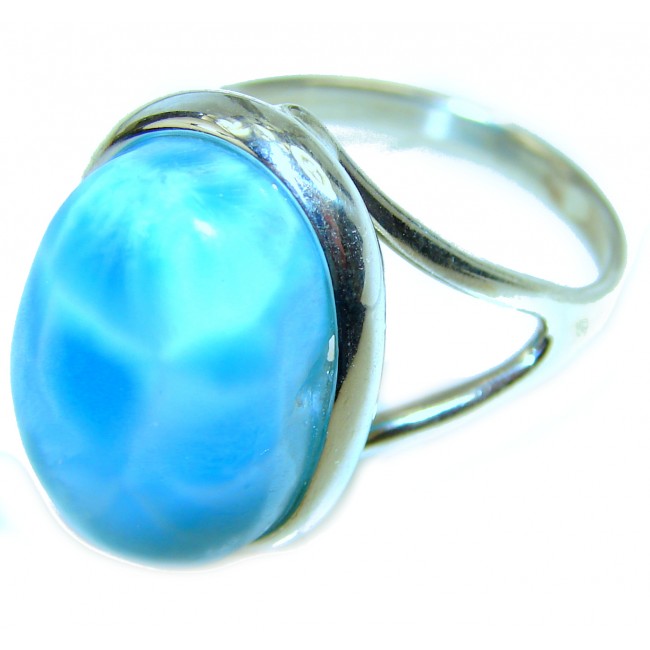 Precious Blue Larimar .925 Sterling Silver handmade ring size 8 3/4
