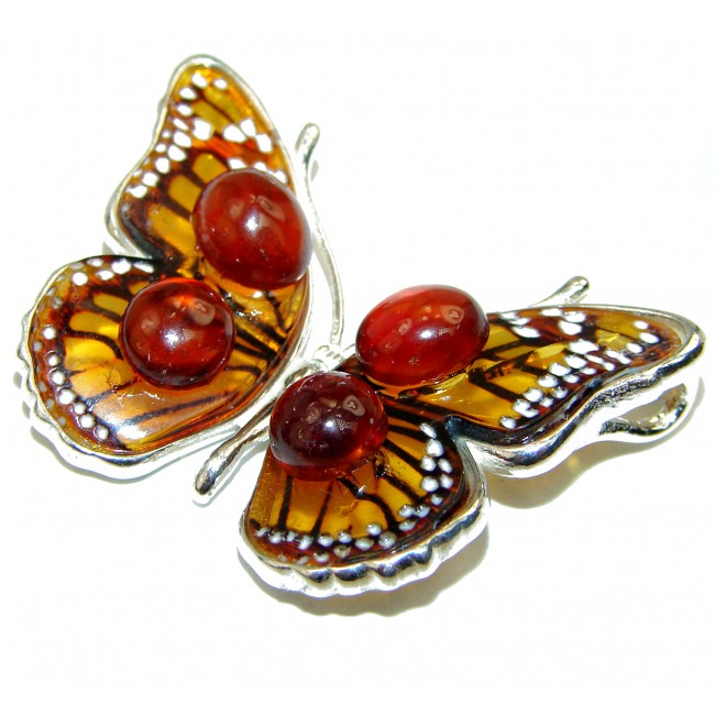 Amazing Butterfly Natural Golden Amber Garnet .925 Sterling Silver handmade Pendant
