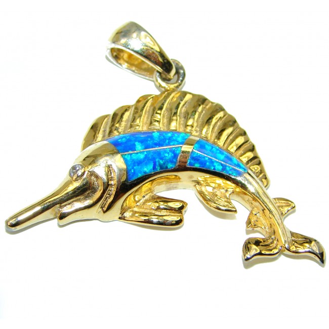 Swimming Fish Doublet Opal 14K Gold over .925 Sterling Silver handmade Pendant