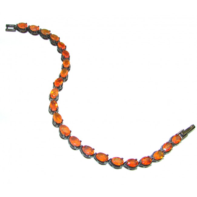 Natural precious Orange Mexican Opal black Rhodium over .925 Sterling Silver handcrafted Bracelet