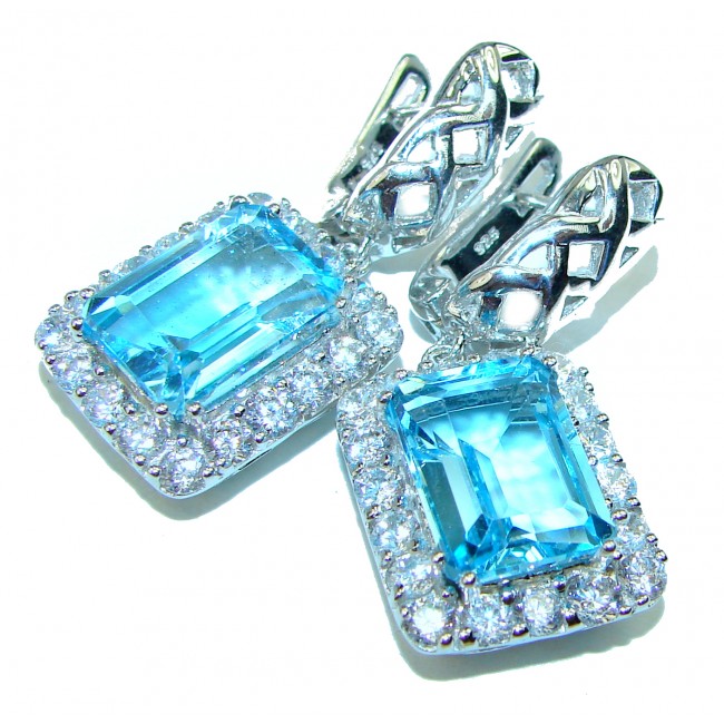 Truly Spectacular genuine Swiss Blue Topaz .925 Sterling Silver handcrafted earrings