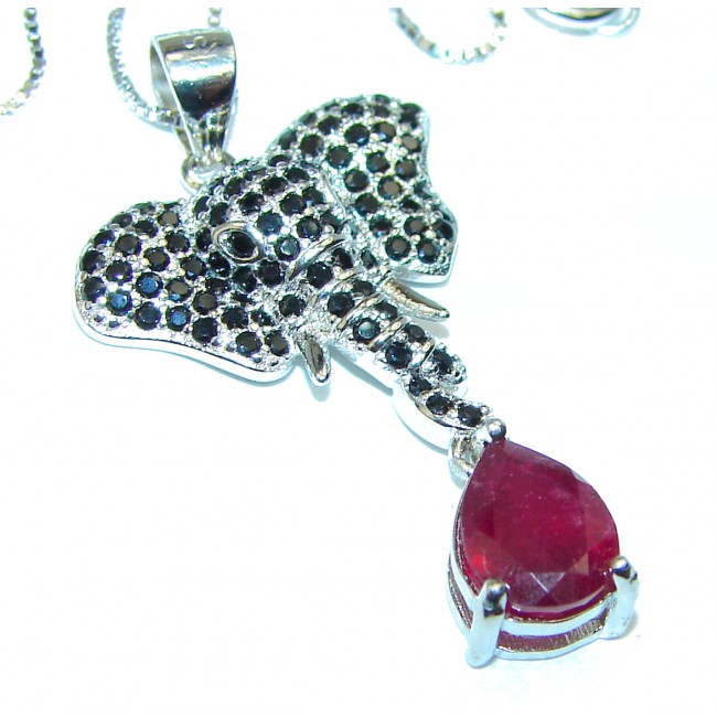 Elephant Genuine Ruby .925 Sterling Silver handcrafted necklace