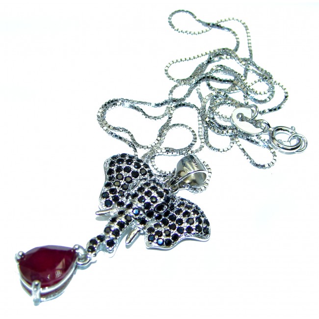 Elephant Genuine Ruby .925 Sterling Silver handcrafted necklace
