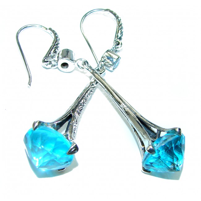 Genuine Swiss Blue Topaz .925 Sterling Silver handcrafted earrings
