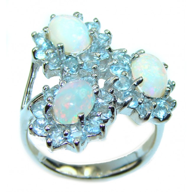 9.5 carat Ethiopian Opal Aquamarine .925 Sterling Silver handcrafted ring size 8
