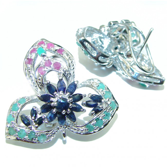 Forget-Me-Not Sapphire .925 Sterling Silver handcrafted earrings