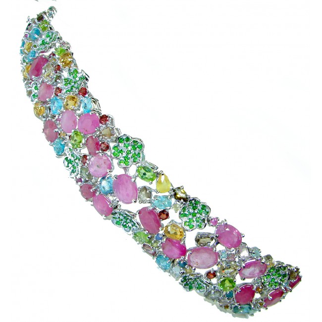 Luxury Authentic Kashmir Ruby .925 Sterling Silver handmade Huge Bracelet