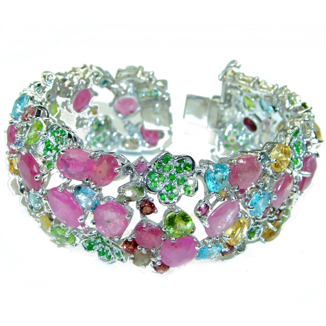 Luxury Authentic Kashmir Ruby .925 Sterling Silver handmade Huge Bracelet