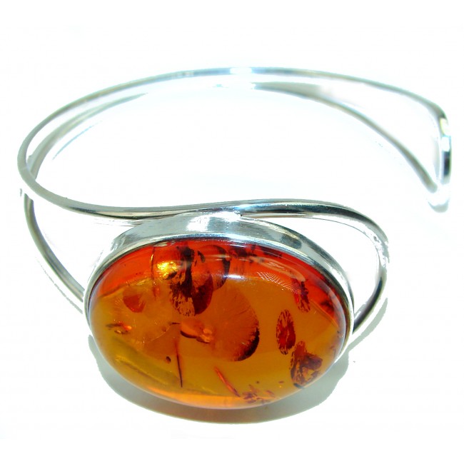 Modern Design Genuine Polish Amber .925 Sterling Silver handamde Bracelet / Cuff