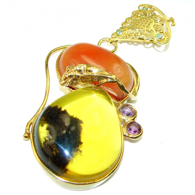 Incredible Butterscotch Baltic Amber 14k Gold over .925 Sterling Silver handmade pendant