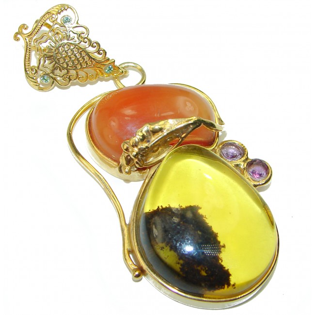 Incredible Butterscotch Baltic Amber 14k Gold over .925 Sterling Silver handmade pendant
