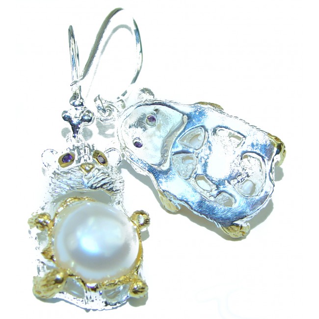 Cute Chipmunks Pearl .925 Sterling Silver handmade earrings