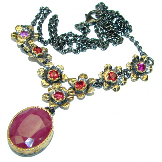 Authentic Kashmir Ruby .925 Sterling Silver handcrafted necklace