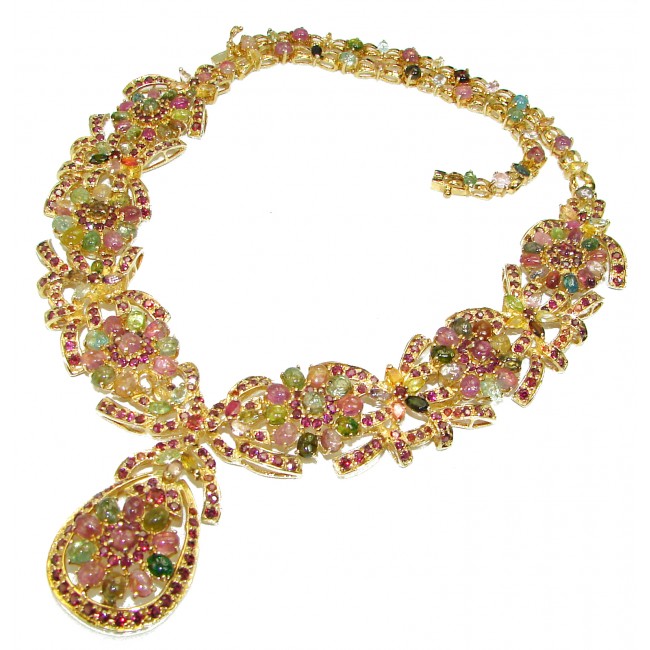 Brazilian's Treasure Style Natural Tourmaline 14K Gold over .925 Sterling Silver handmade Necklace