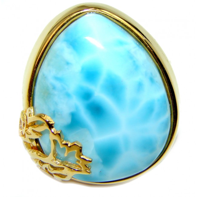 21.4 carat Larimar 18K Gold over .925 Sterling Silver handcrafted Ring s. 8 3/4