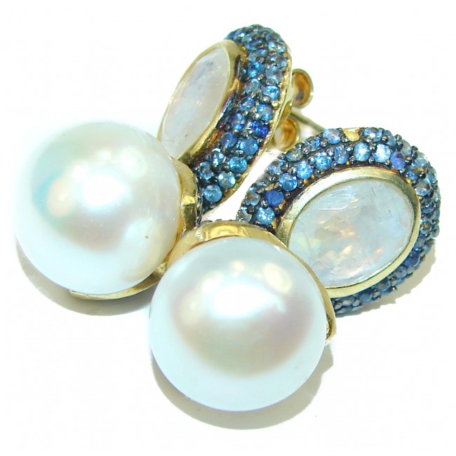 Exotic Beauty Pearl Moonstone 14K Gold over .925 Sterling Silver handcrafted Earrings