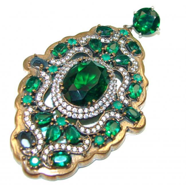 Precious created Emerald Ruby .925 Sterling Silver handmade Pendant