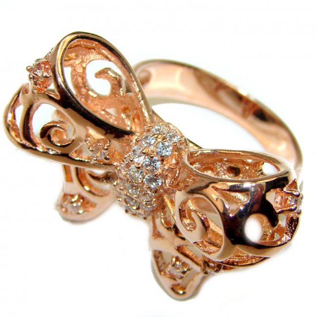 Luxury Ribbon White Topaz 14K Rose Gold over .925 Sterling Silver handmade Ring size 7