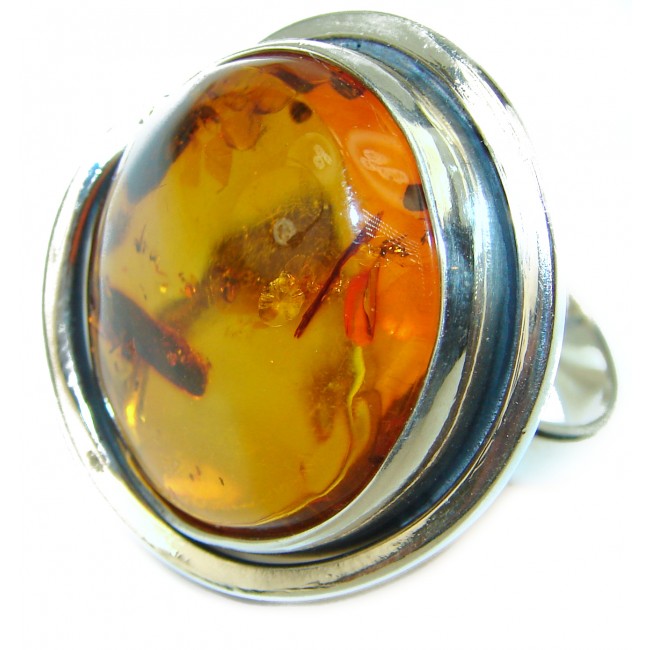 Huge Authentic Baltic Amber .925 Sterling Silver handcrafted ring; s. 8