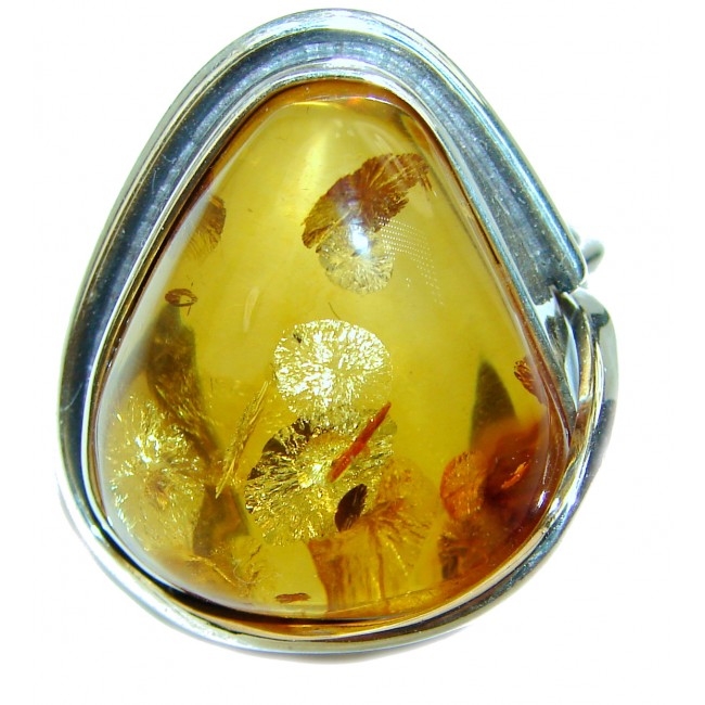 Huge Authentic Baltic Amber .925 Sterling Silver handcrafted ring; s. 9