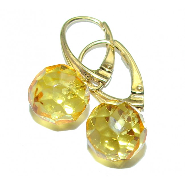 Authentic faceted Amber .925 Sterling Silver entirely handcrafted chunky earrings