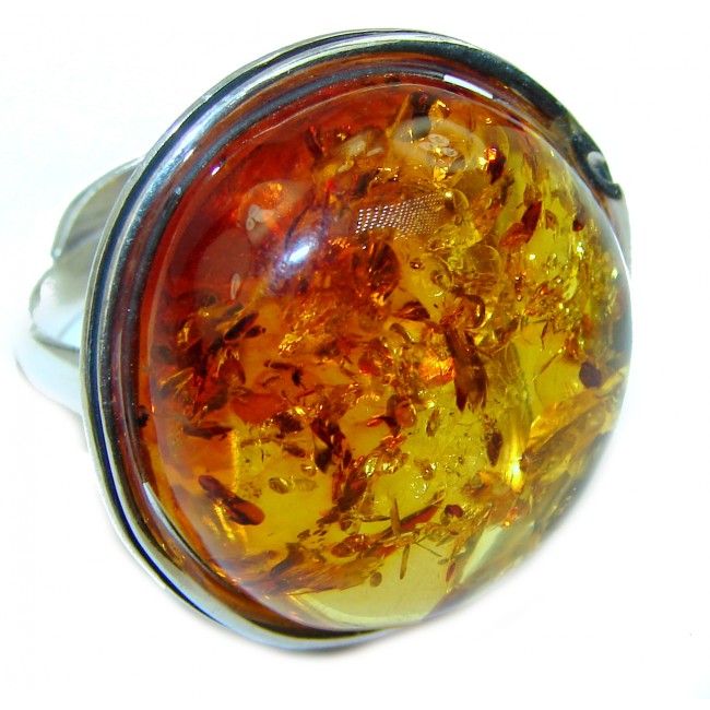 Huge Authentic Baltic Amber .925 Sterling Silver handcrafted ring; s. 8 adjustable