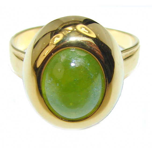 Authentic 11.2ct Green Tourmaline Yellow gold over .925 Sterling Silver brilliantly handcrafted ring s. 9