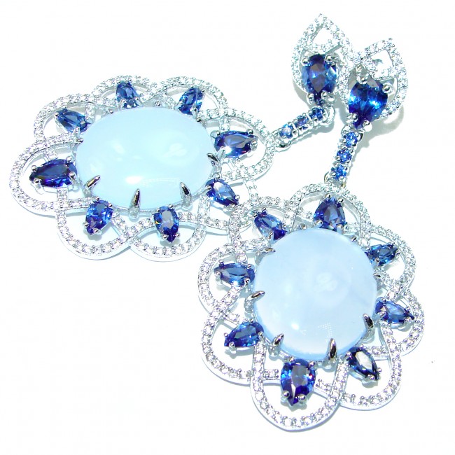Spectacular Aquamarine London Blue Topaz .925 Sterling Silver handmade earrings
