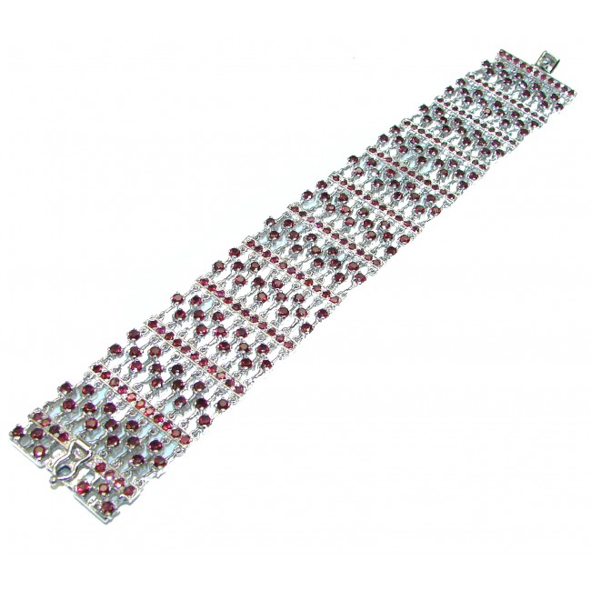 Vintage design Beauty authentic Garnet .925 Sterling Silver handcrafted HUGE Bracelet