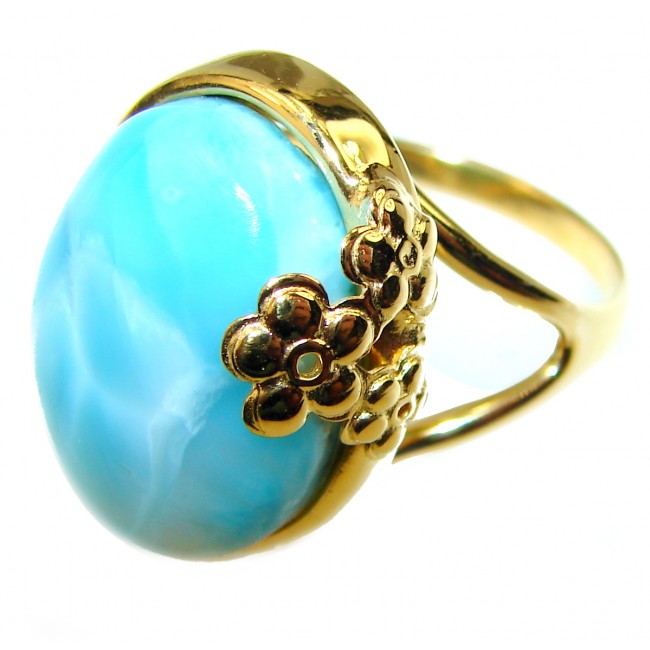17.4 carat Larimar 18K Gold over .925 Sterling Silver handcrafted Ring s. 9 1/4