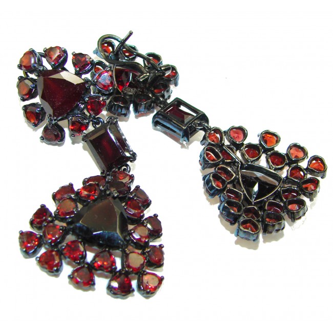 Scarlet Starlight Authentic Garnet black rhodium over .925 Sterling Silver handcrafted earrings