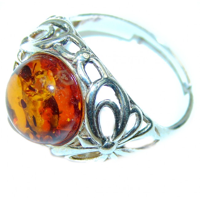 Authentic Baltic Amber .925 Sterling Silver handcrafted ring; s. 6 3/4