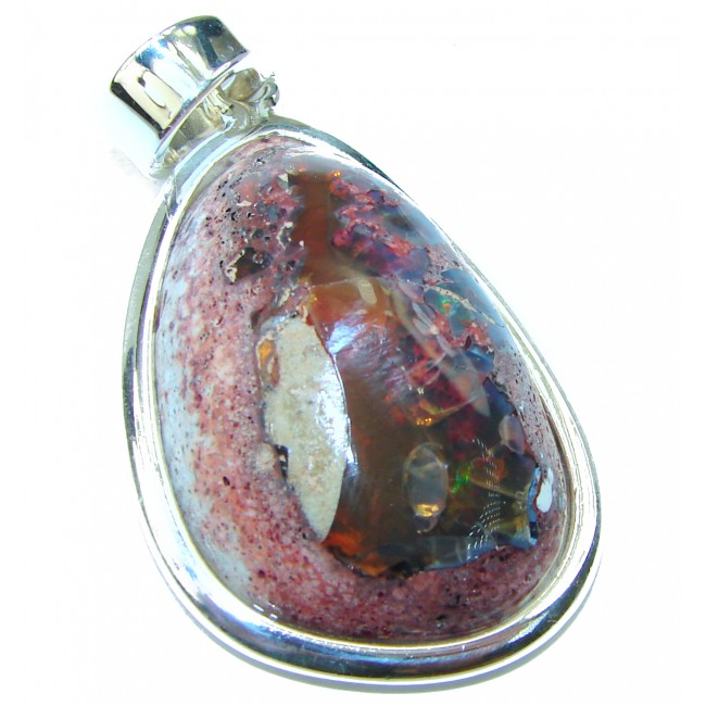 Incredible quality Natural Mexican Fire Opal .925 Sterling Silver handmade Pendant