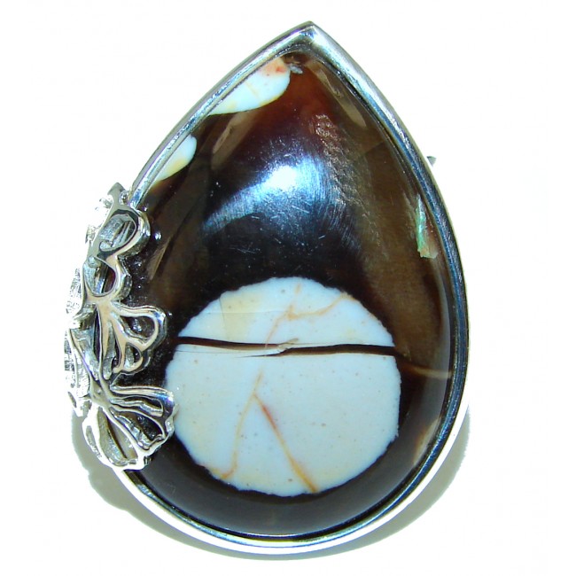 Exotic Petrified Palm Wood Sterling Silver Ring s. 7 adjustable